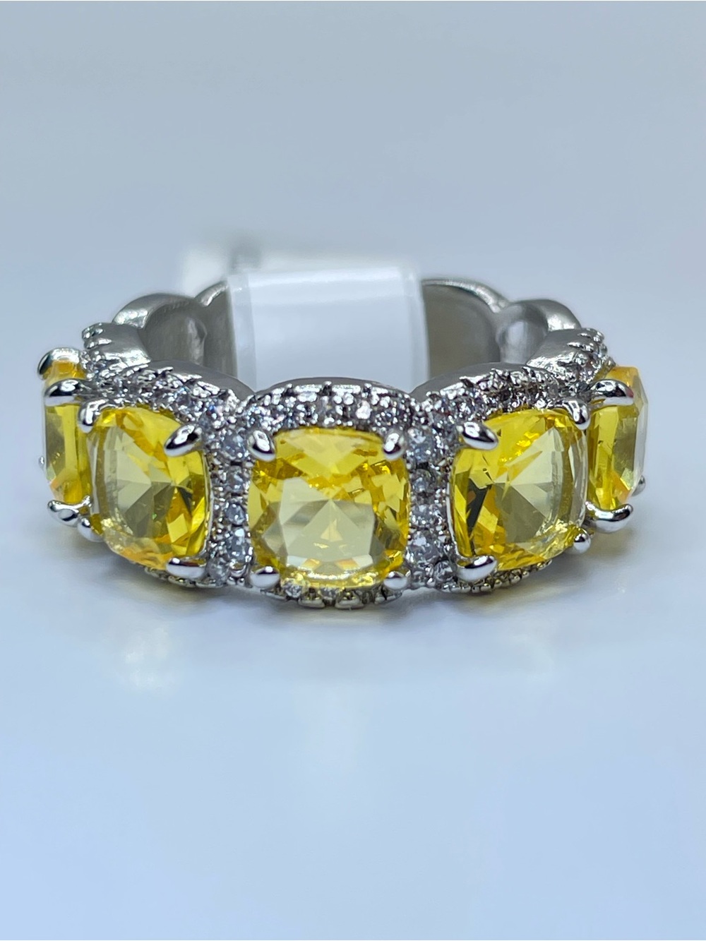 Swarovski Crystal Elements Canary Yellow Crystal Half Eternity Band Ring Sz 6